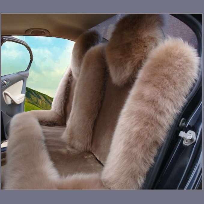 Fluffy Thick Cameo Luxury Australian Lambskin Woolen Fur Seat Cover