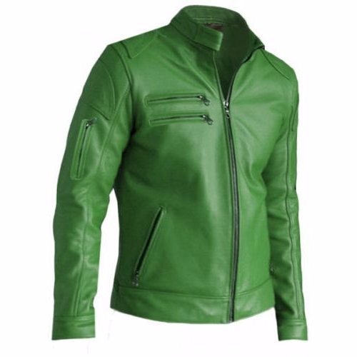 Modish Green Leather Jacket for Men, mens new fashion - Outerwear