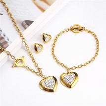 OUFEI Stainless Steel Jewelry Woman Sets Heart Necklace Earrings Bracelet Set Ac - $22.37