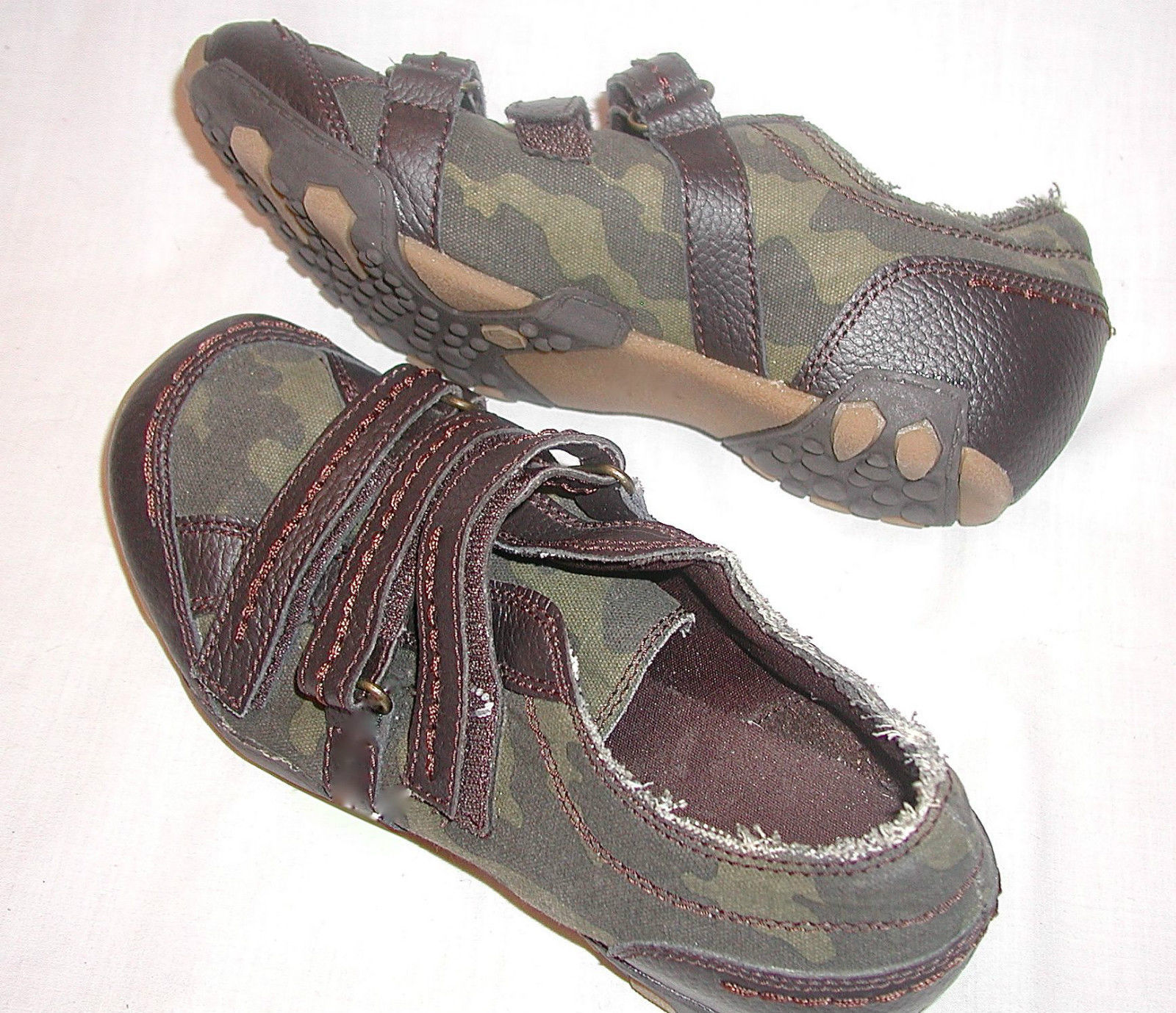 Aldo Green Camouflage Sneakers Brown Leather Straps Velcro