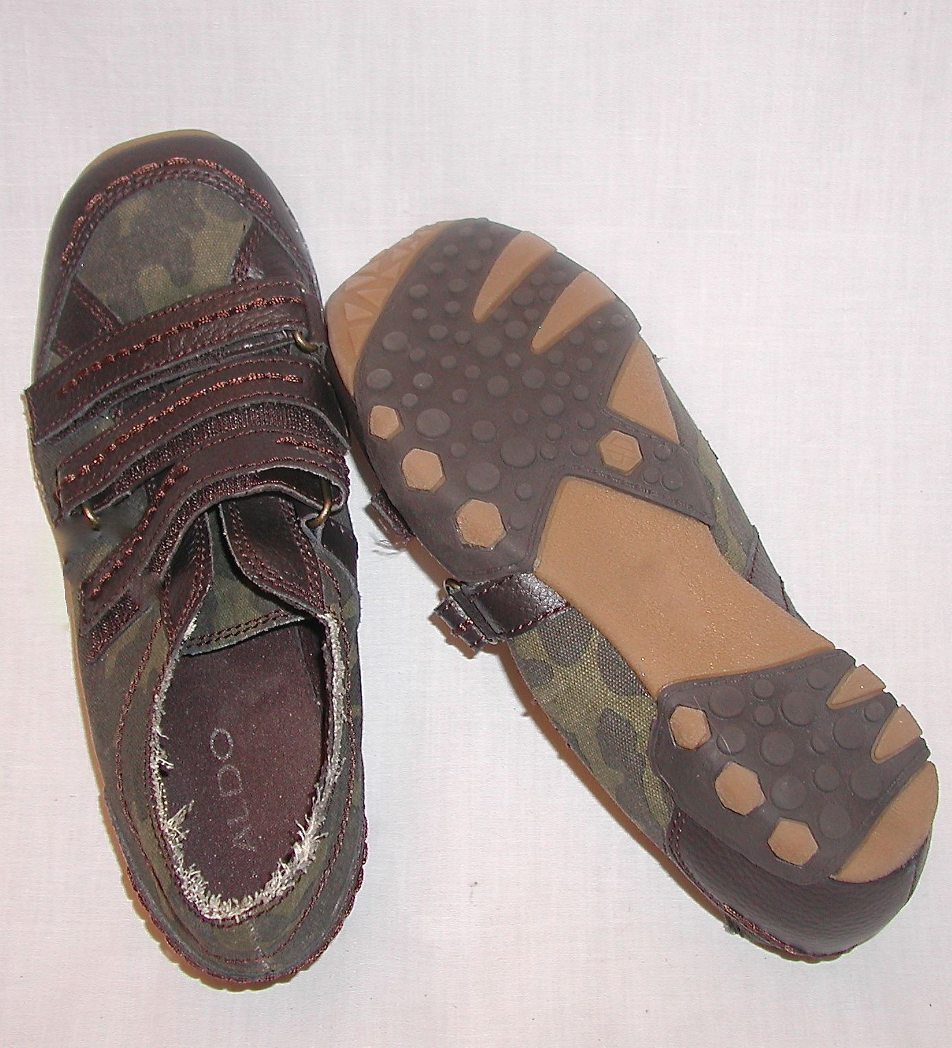 Aldo Green Camouflage Sneakers Brown Leather Straps Velcro