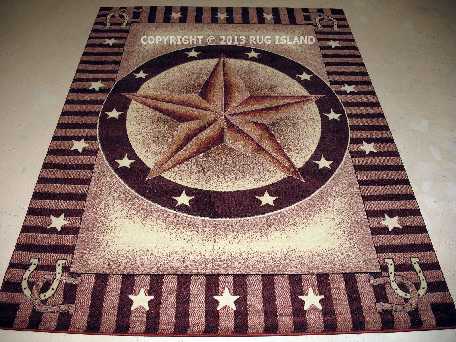 8x11 (7'10" x 10'6") Cowboy Texas Star Western Horseshoe Rust Red Area
