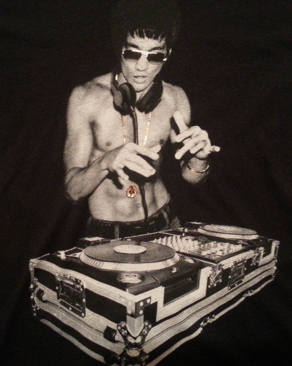 Bruce Lee DJ Black cotton T shirt Gungfu Scratch MMA Dragon XXL - T-Shirts