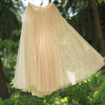 GOLD Sequin Tulle Midi Skirt Women Gold Sparkly Skirt Plus Size Party Skirt image 12