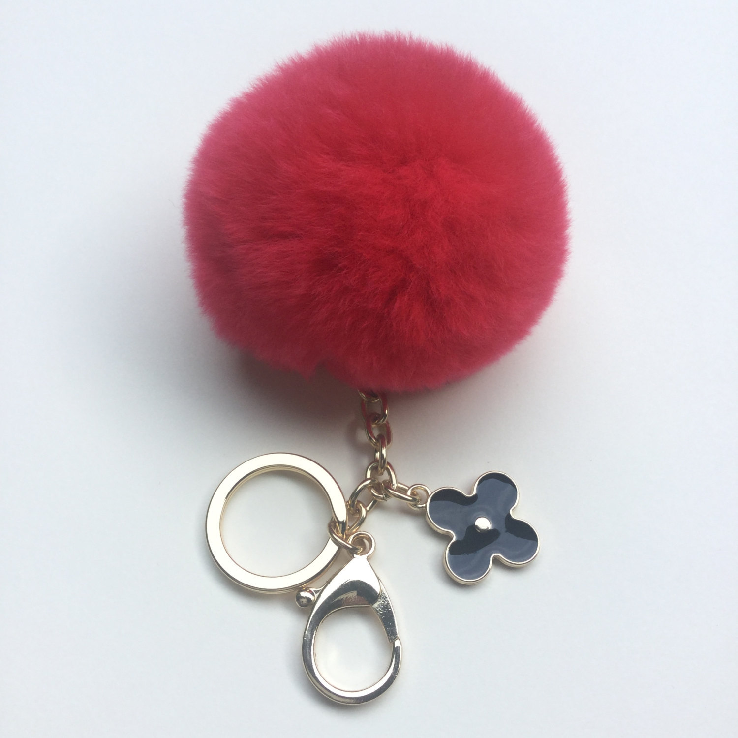 new pom keychain pom look New! Collection keychain pom charm Red Summer pom bag fur Electric