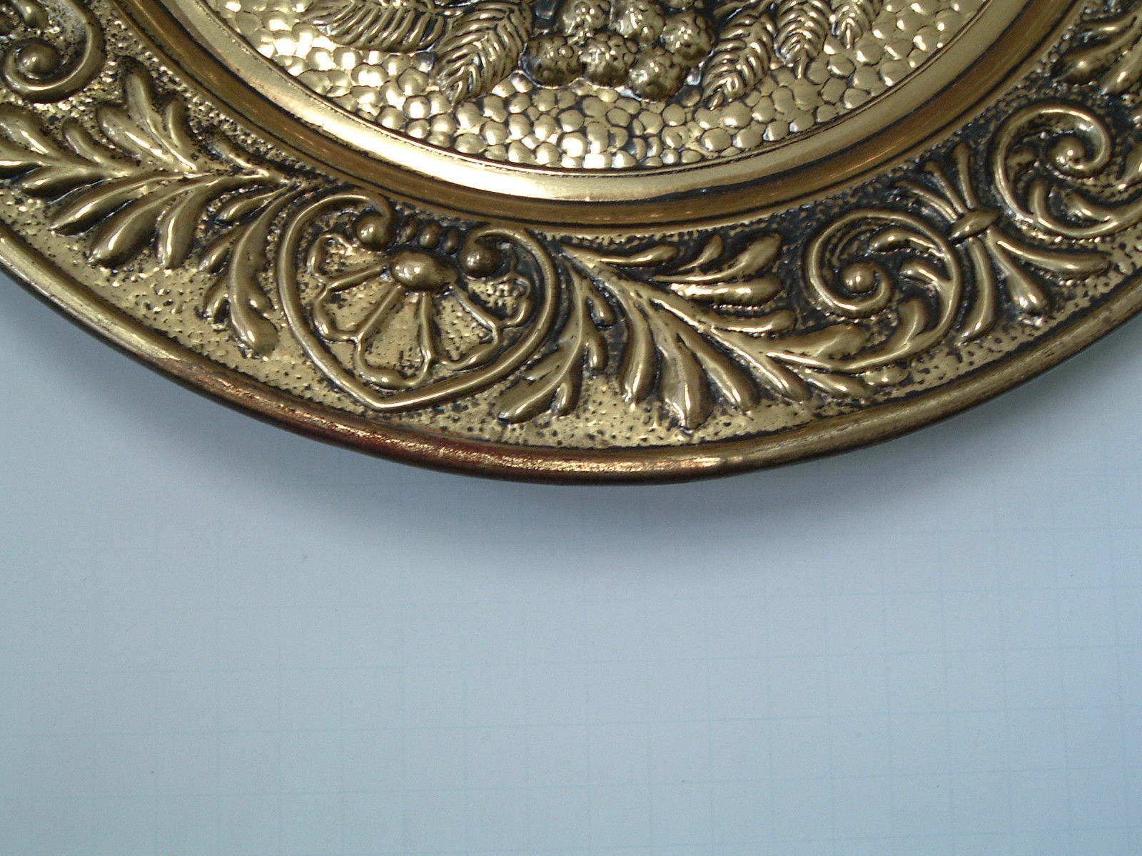 Vintage round metal gold embossed stamped fruit decor plate set