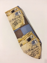 Claude Montana Paris Letters Tie 100% Silk Tan Brown Blue Mens Neckwear ... - $38.00