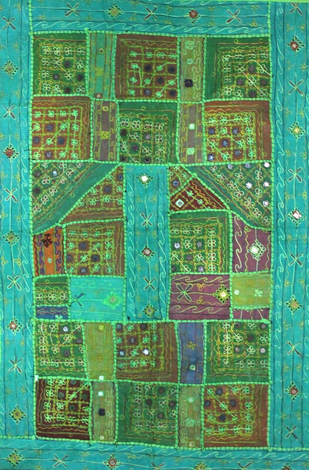 Vintage Handmade Thread Mirror Embroidery Work Wall Hanging Collectible