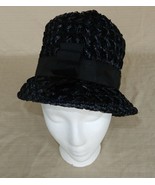 Vintage black cellophane straw deep crown cloche hat - $30.00