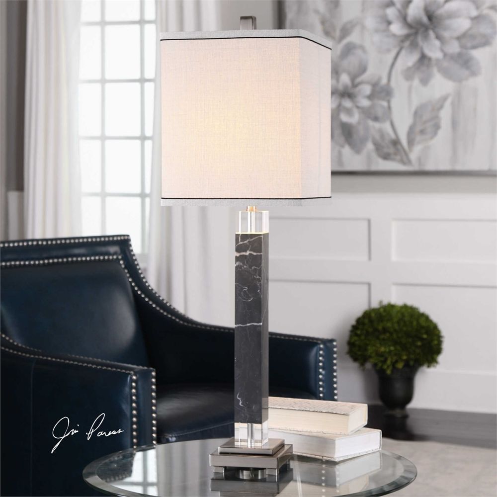 Modern 32 Black Marble Base Polished Nickel Details Table Lamp Light Lamps 8204