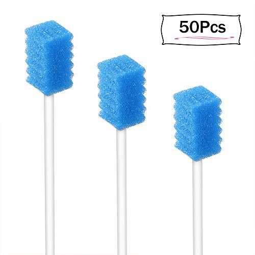 Disposable Unflavored Oral Care Sponge Swabs，Tooth shape blue 50 Count