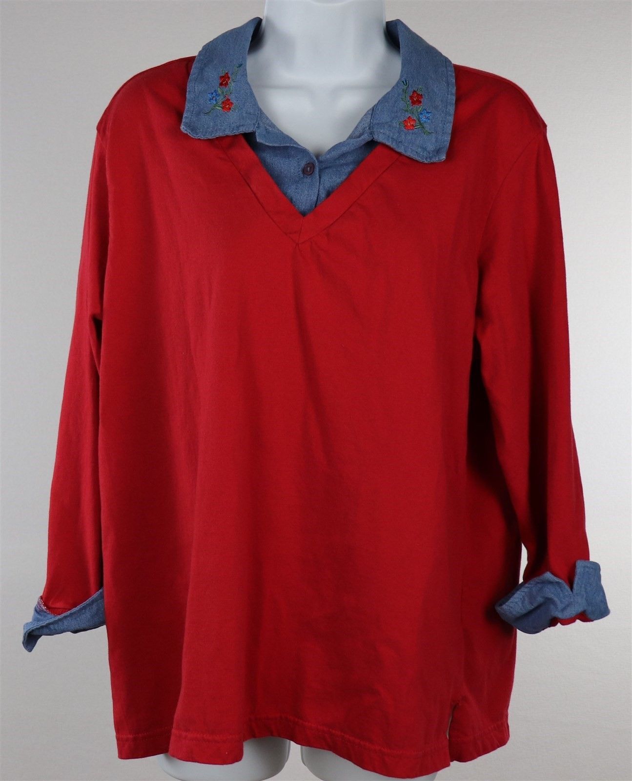 Blair Womens Embroidered Flower Blouse Shirt Size XLG - Tops & Blouses