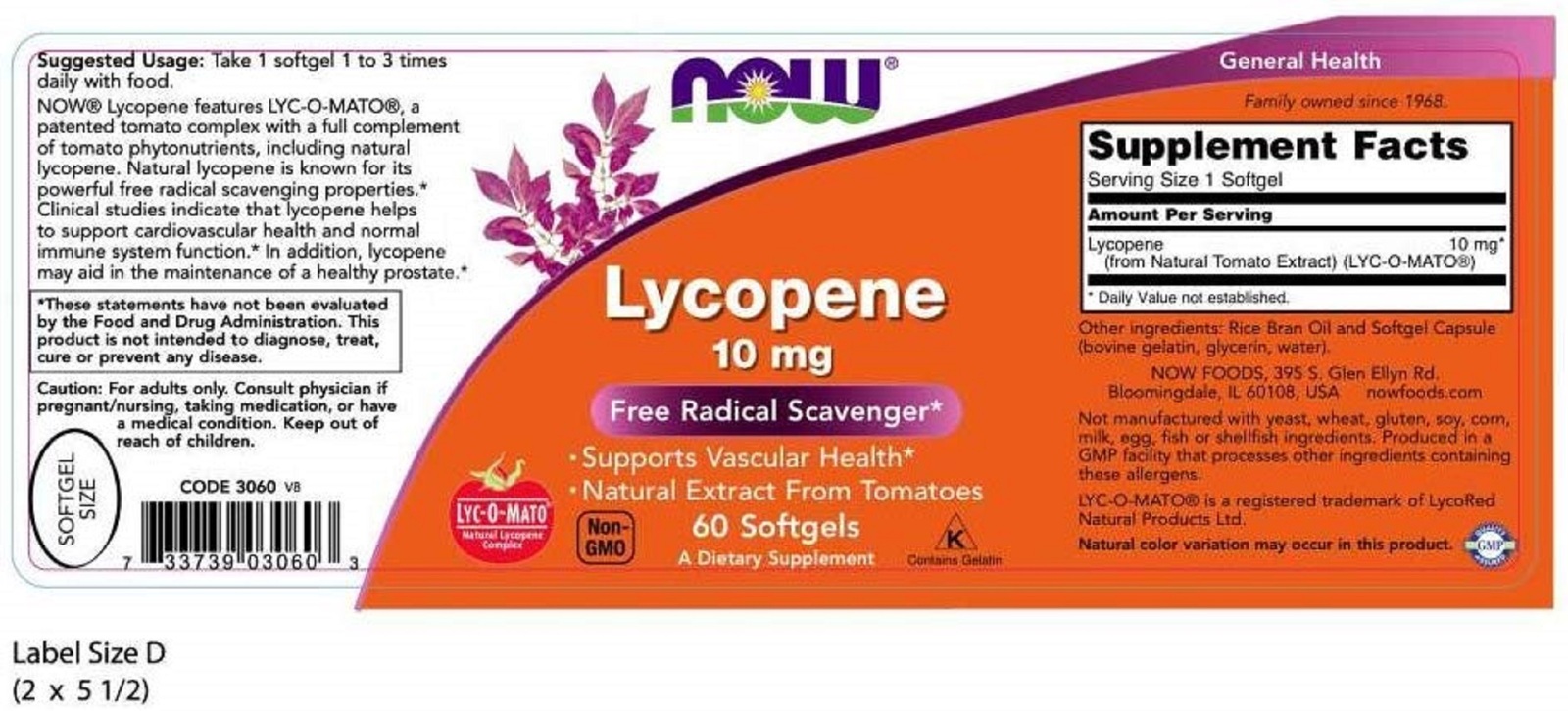 NOW Supplements, Lycopene 10 mg with Natural Extract from Tomatoes