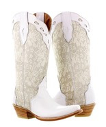 Womens Western Bridal Cowboy Boots Real Leather Floral Lace  Snip Toe Si... - $82.17