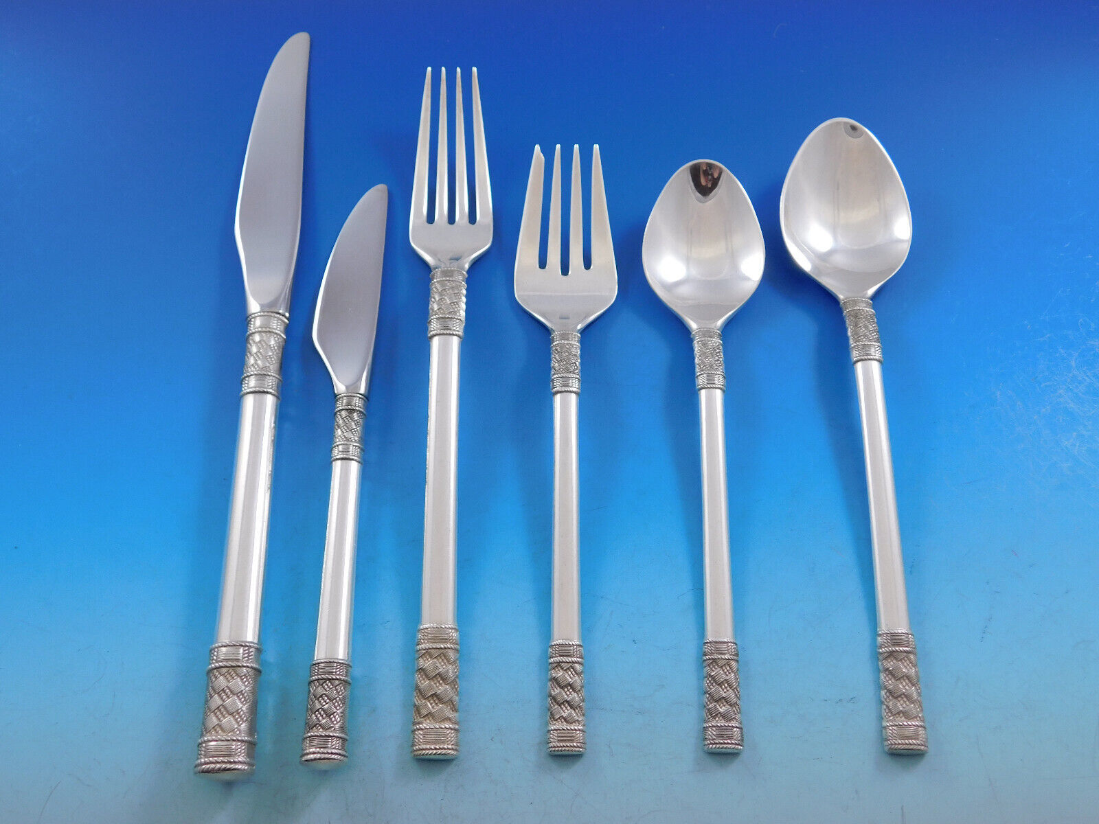 Primary image for Aegean Weave Plain by Wallace Sterling Silver Flatware Set for 8 Service 54 pcs