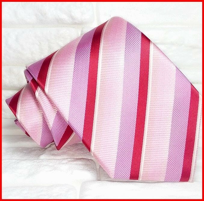 necktie 100% silk pink & red striped Morgana Italy wedding / business classic