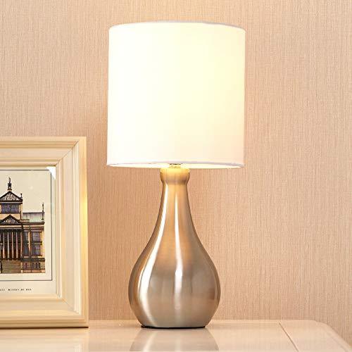 Popity home 14.4 Inches Modern Metal Brushed Nickel Bedside Table Lamps,White Fa Lamps