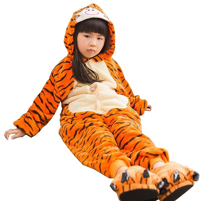 Kid's Kigurumi Pajamas Tiger Onesie Pajamas Flannel Fabric Cosplay For Boys and
