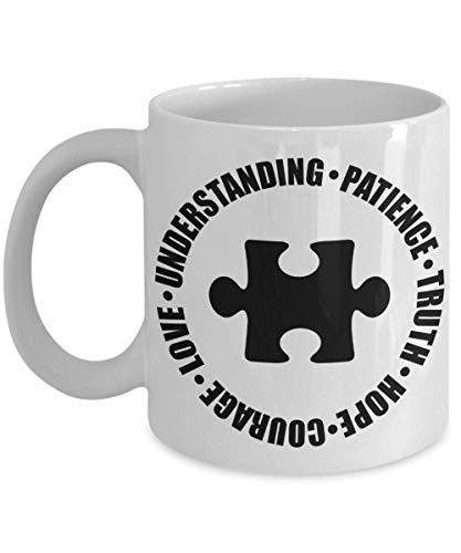 PixiDoodle Patience and Hope Autism Awareness Coffee Mug (11 oz, White)