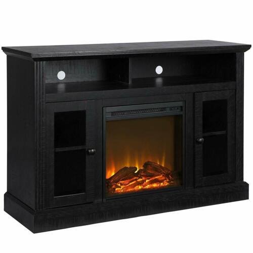 Black Wooden TV Stand Entertainment Center Electric ...