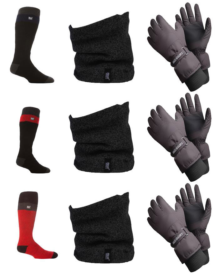 Heat Holders - Mens Warm Ski Clothes Set including Socks, Gloves and Neckwarmer