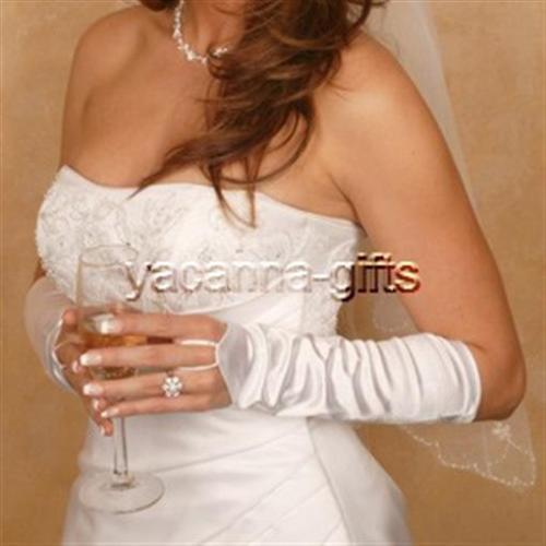 Fingerless Bridal Gloves Satin Below the Elbow Wedding Gloves Ivory color