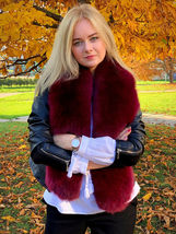 Fox Fur Stole 55' Royal Saga Furs Big Collar Burgundy Color Boa Wrap Fur Shawl image 3