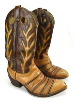 Vintage DAN POST Mens Size 8.5 D Brown Tan Cowboy Boots 80s - $66.78
