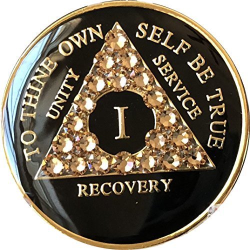 1 - 50 Year AA Medallion Black Tri-Plate Colorado Topaz Color Swarovski Crystal