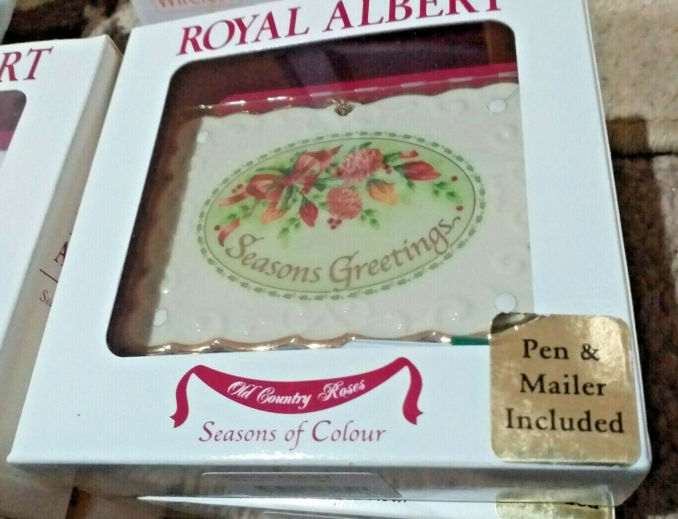 Primary image for Royal Albert Victorian Bone China Season Greet Christmas Postcard Ornament Gift