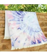 L-Space Tie Dye Beach Towel Large Blue Purple Blend Fringe Trim 100% Cotton - $38.60