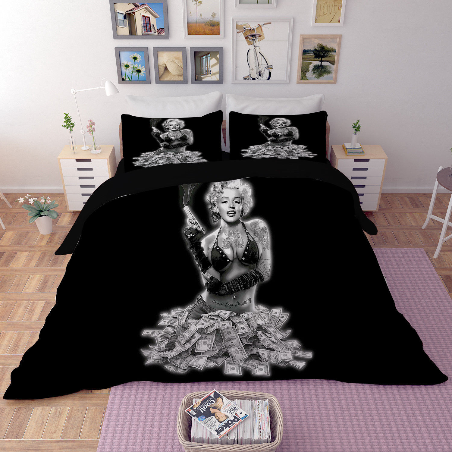 3d Marilyn Monroe With Money Quilt Cover And 50 Similar Items 3d Marilyn Monroe With Money Quilt Cover Bedding Set Pillow Case Black 3pcs