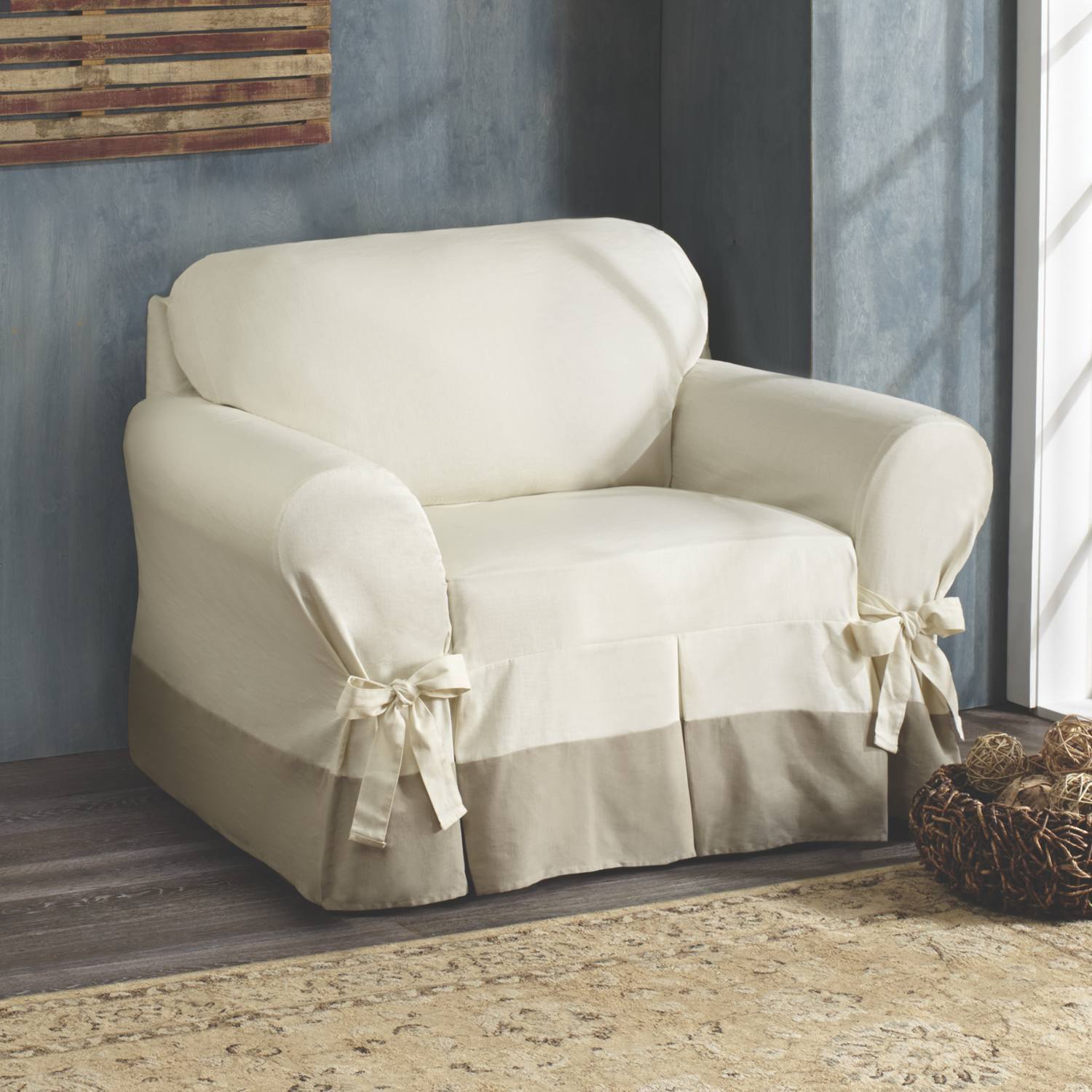 Notting Hill Ivory & Flax 100 Cotton Chair Slipcover Slip Cover