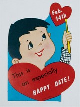 VINTAGE VALENTINE CARD BOY ESPECIALLY HAPPY DATE FEB 14TH VALENTINE 1960s - $5.67