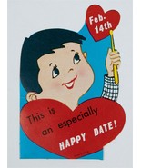 VINTAGE VALENTINE CARD BOY ESPECIALLY HAPPY DATE FEB 14TH VALENTINE 1960s - $5.67