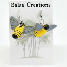 Balsa Creations Hand Carved Wood Honey Bee Drop Dangle Earrings Made Nicaragua