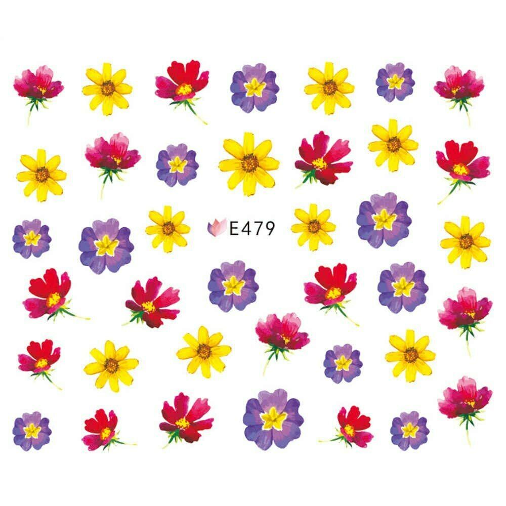 Nail Art 3D Stickers Stones Design Decoration Tips Flowers Pink Yellow E479