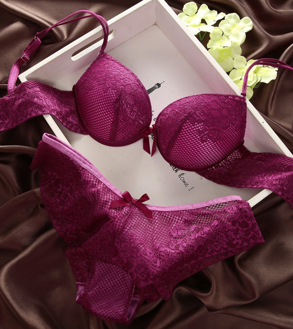 SEXY push up bras set sets women underwear lingerie WEDDING DAY wine red