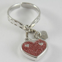SOLID 18K WHITE GOLD HEART RING BAG BAGS WITH RED GLAM, BY ROSATO, MADE IN ITALY image 1