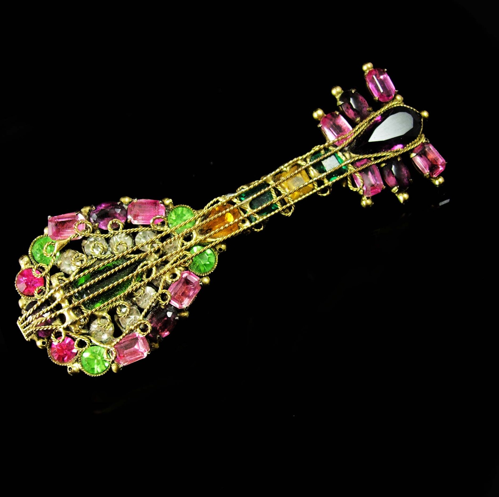 Robert Demario Brooch Vintage LARGE 3 1/2" RARE mandolin music Figural Pins, Brooches