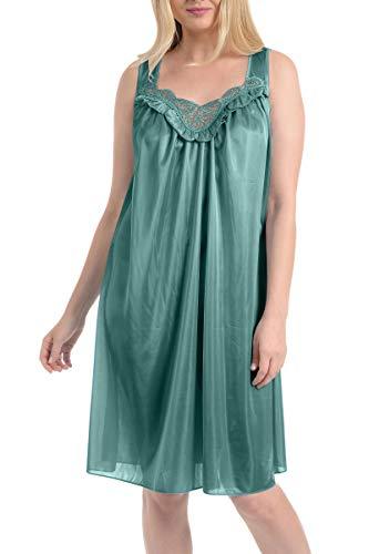 Ezi Women's Satin Silk Sleeveless Lingerie Nightgown,Emerald Green,1X ...