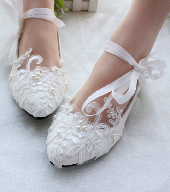 Women Bridal flats shoes,Ivory White Lace up Wedding shoes Size UK 2,3,4,5,7,8,9