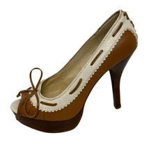 Michael kors womens heels peep toe beige brown leather sz 6m - $20.17