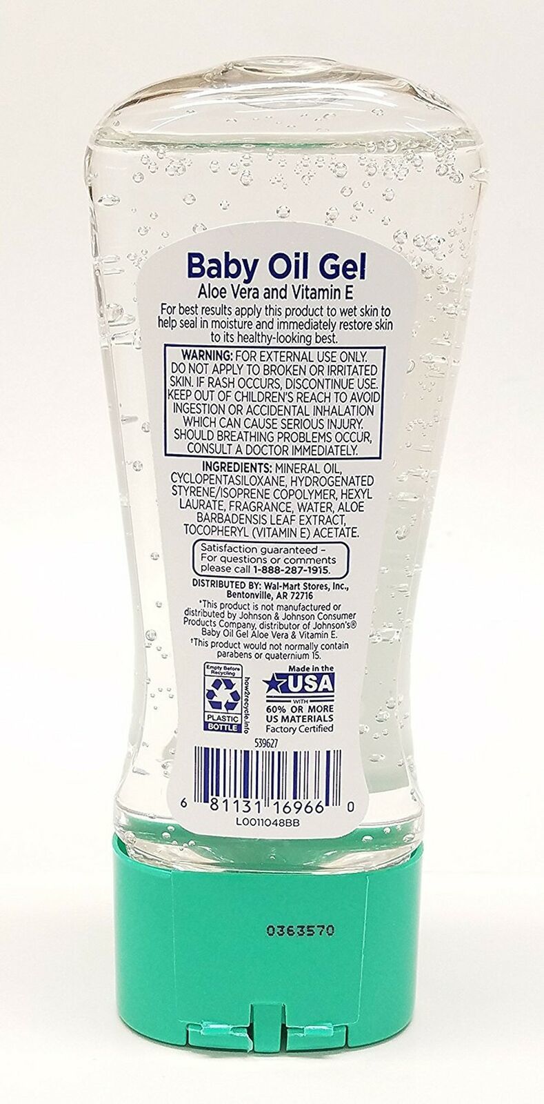 Aloe Vera & Vitamin E Baby Oil Gel by Equate, Compare to Johnson's Aloe