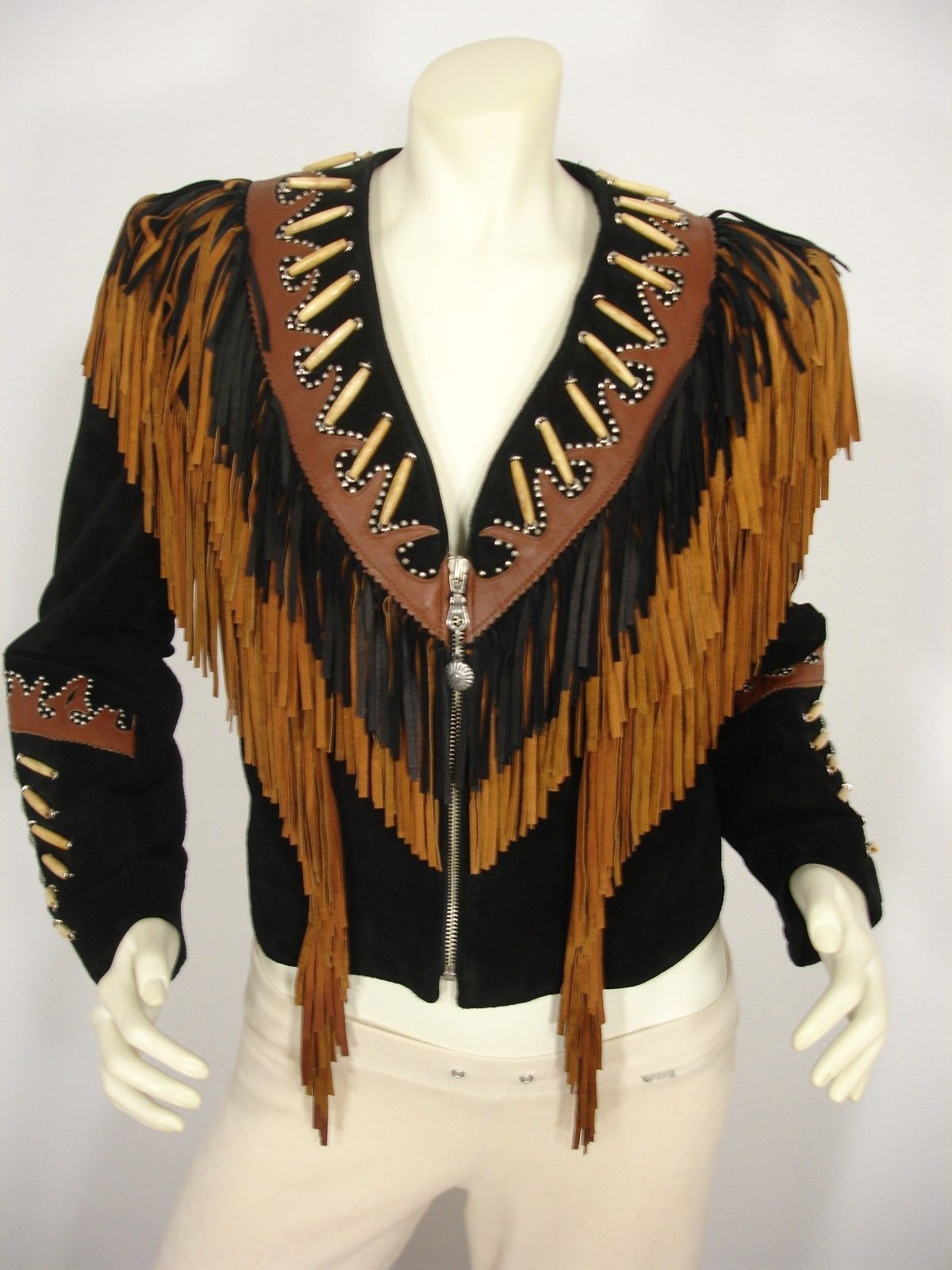 Womens New Native American Black Buckskin Suede Leather Fringes Jacket Wj825 Coats Jackets 4207