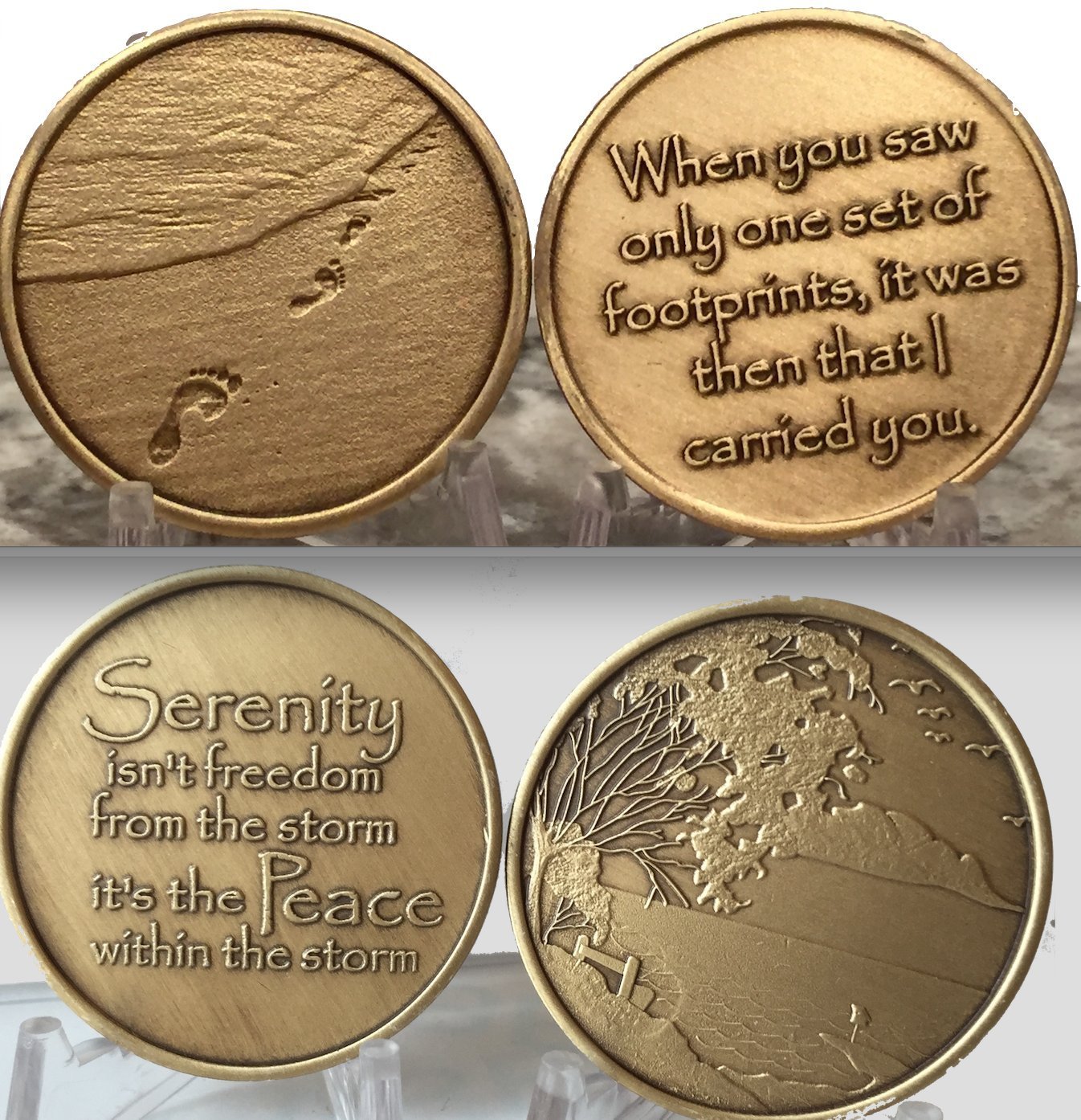 Recoverychip - Footprints in the sand - serenity peace within the storm bronze medallion chi...
