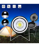 Portable Solar Powered COB Working Light Rotating Fan USB Charging Emergency Cam - $17.78