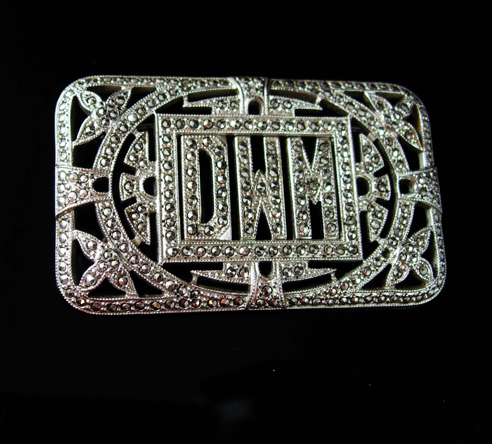 Sterling Antique Marcasite brooch Initial letter DWM peronalized art