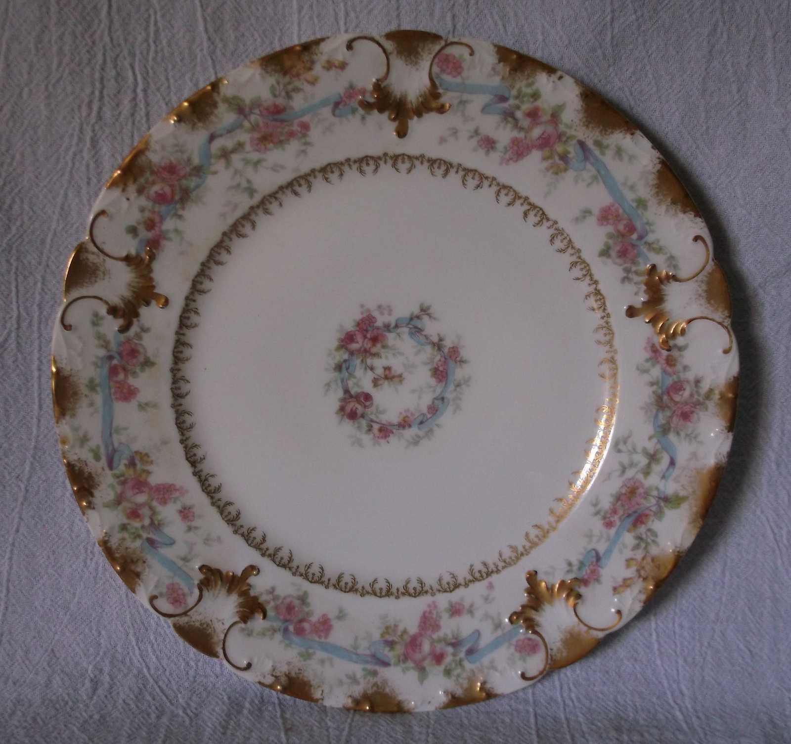 Ch Field Haviland Limoges GDA France Pink Flowers Blue Ribbon GOLD