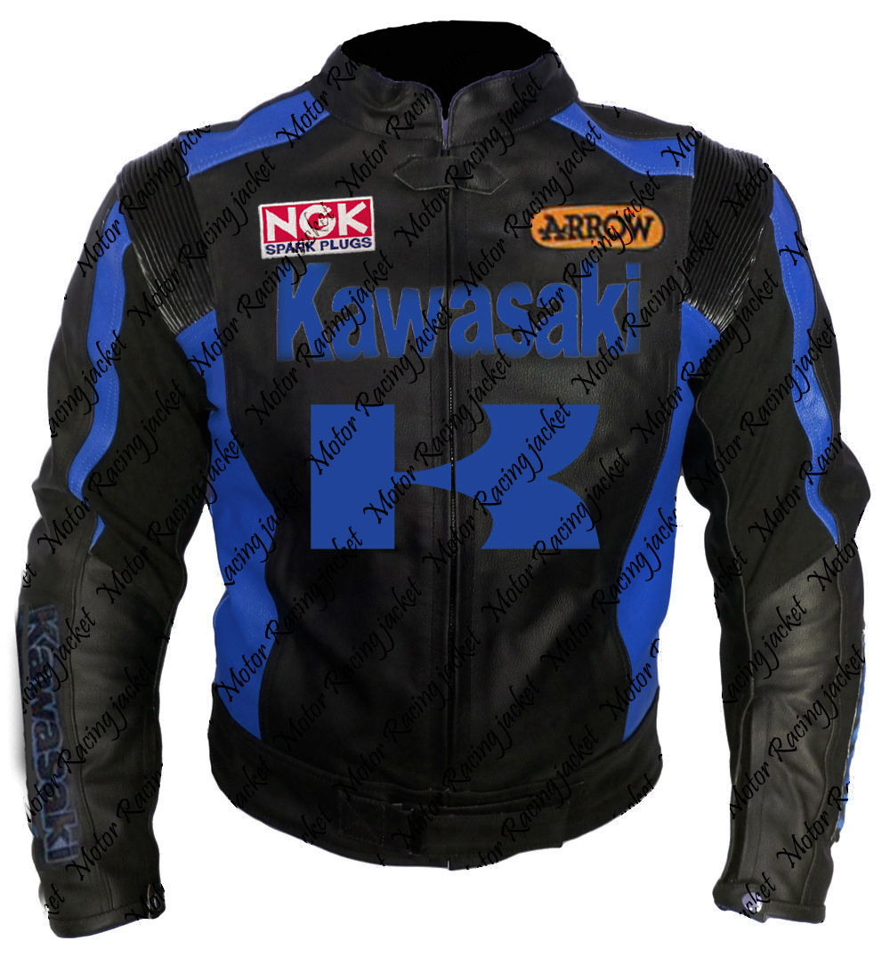 Kawasaki Z1000SX Blue Racing Motorbike Scooter Leather Jacket Men